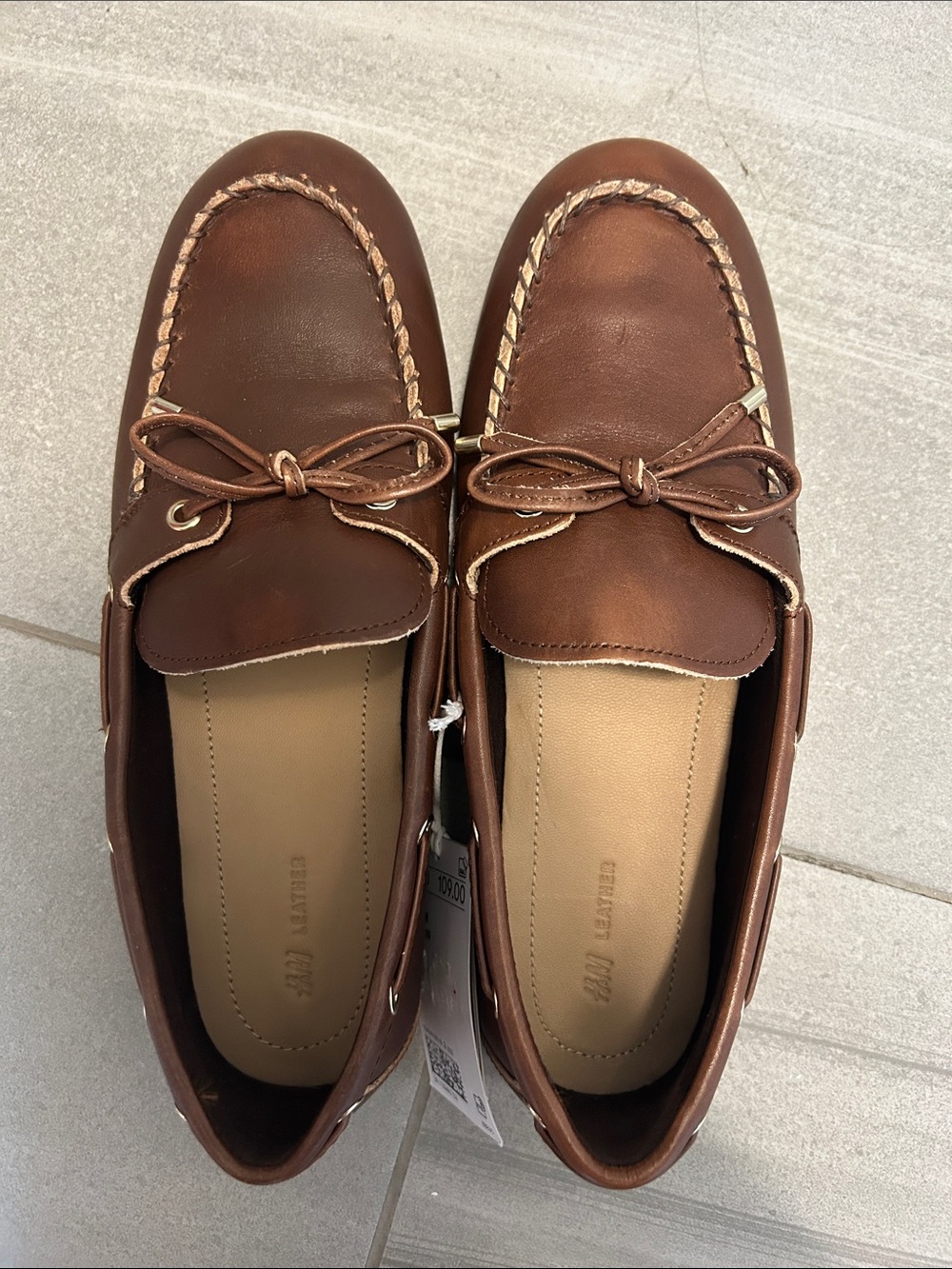 H&M Classic Brown Leather Moccasin Loafers - ladies
